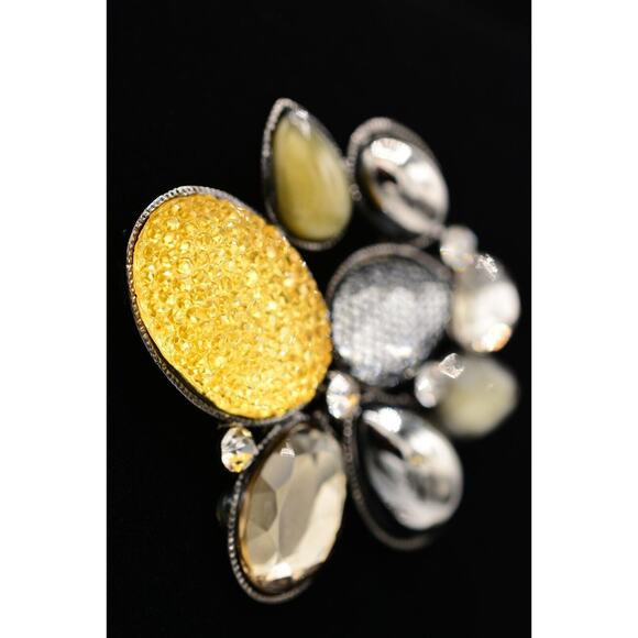 Statement Crystal Brooch Pin Rhinestone Silver Tone Sparkling Gunmetal BinAP - Picture 2 of 12